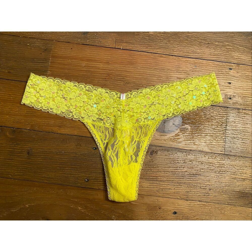 Victoria’s Secret PINK Large yellow cheeksters extra low rise sequins sexy